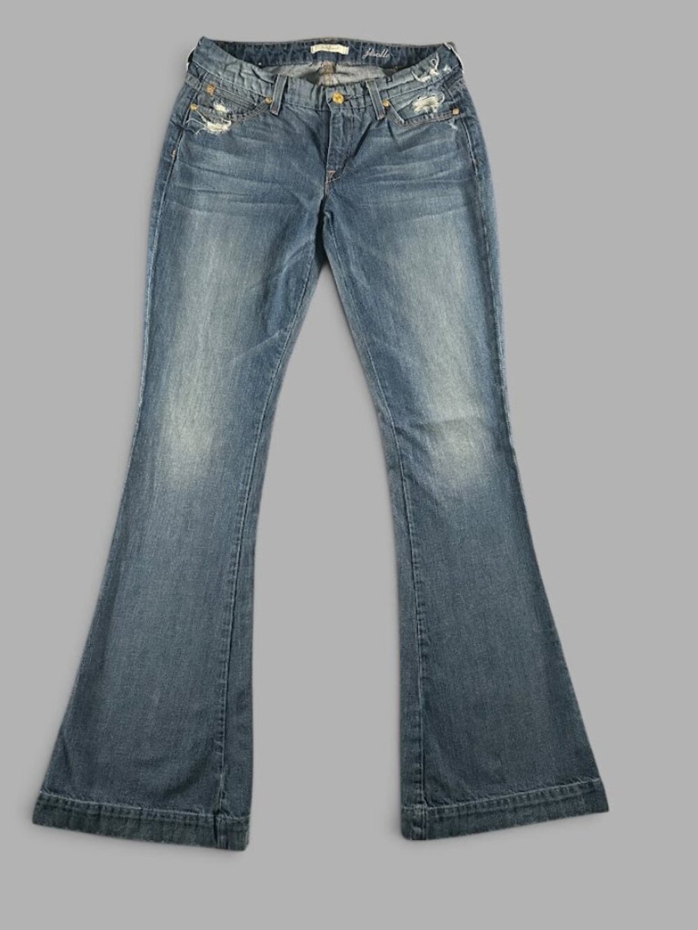 7 For All Mankind Jiselle Phenomena Distressed Flare Jeans 28 Blue Denim - Picture 2 of 11